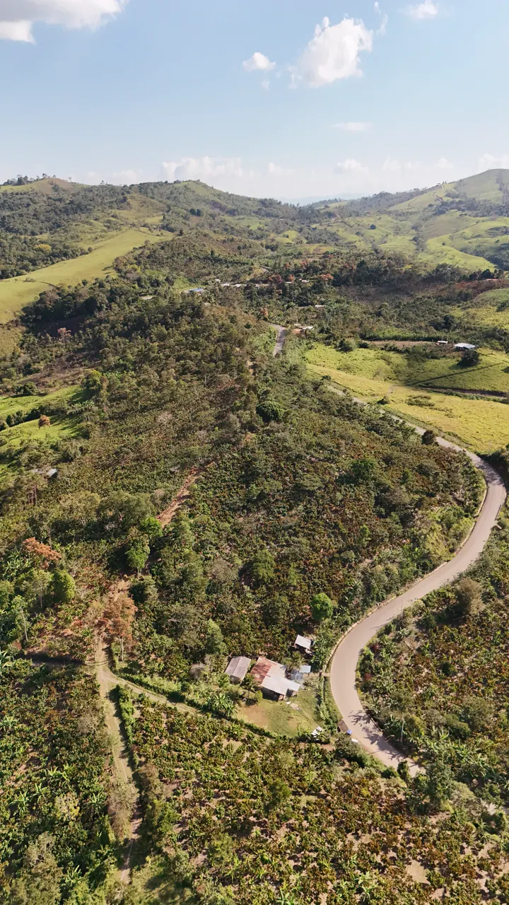 Vista aérea del camino comunal que cruza el terreno